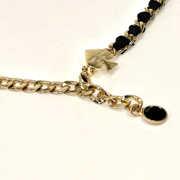 Kate Spade Gold Tone Chain Black Fabric Strap Charm Accents Adjustable Fashion - Picture 3 of 6